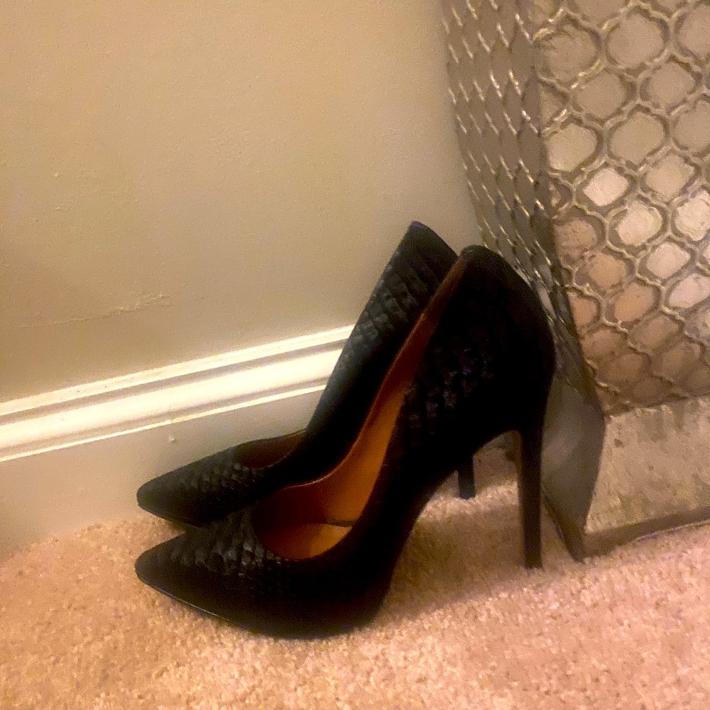 Black Croc Print Heels